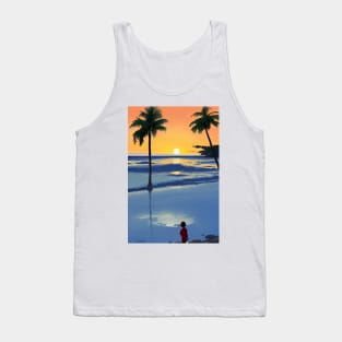 Summer Sunset Kid Palm Tree Beach Ocean Tank Top